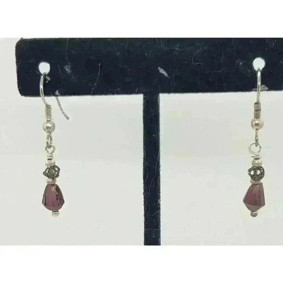 Vintage Sterling Silver & Amethyst Beaded Dangle Drop Earrings Artisan 1970s - Picture 3 of 7